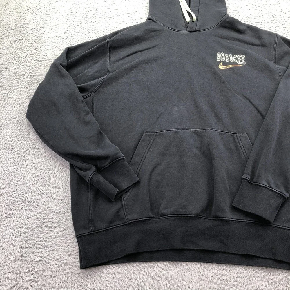 Nike Hoodie Mens Large Black Pullover Fleece Sweatshirt Smiley Logo Back Graphic